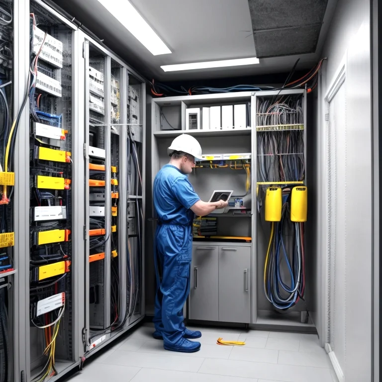 Técnico analisando quadro elétrico comercial